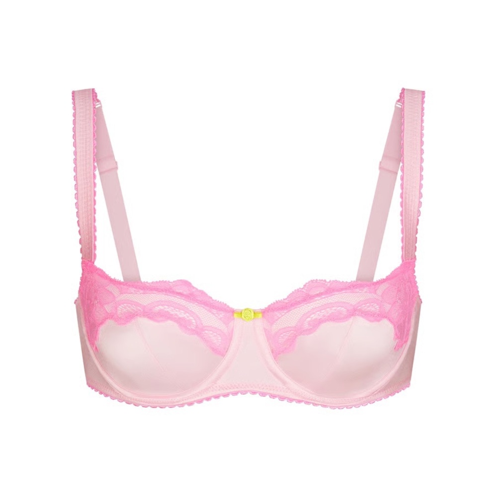 SKIMS STRETCH SATIN LACE UNLINED BALCONETTE BRA | CHERRY BLOSSOM 36A